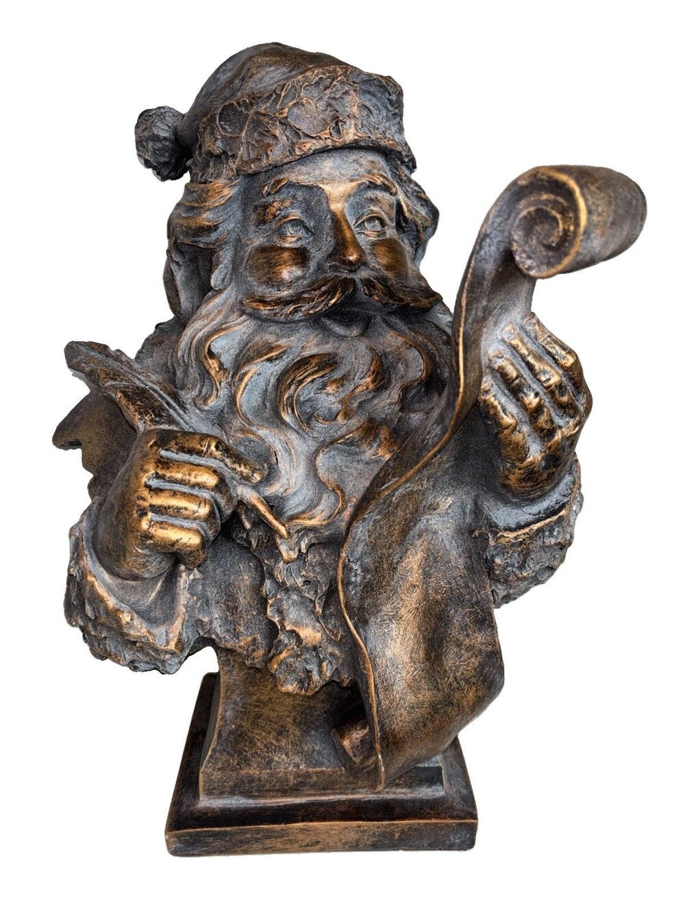 Antique Style Santa Writing List Bust Statue 16” Brown Christmas Nice Naughty